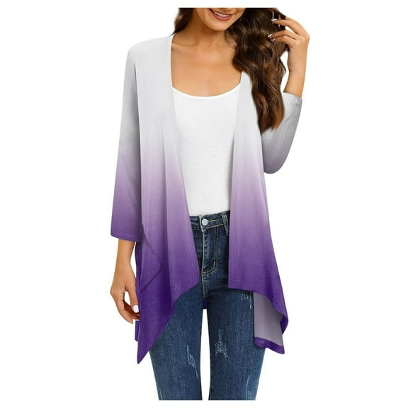 Olyvenn Womens Cardigan Work Office Fashion V Neck Womens Suit Comfy Flowy Wrap Shawl Tops Casual Wedding Blazer Set Long Sleeve Jackets Gradian Color Slim Fit Business Purple 8