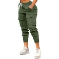 thumbnail image 1 of Olyvenn Womens Cargo Pants Drawstring High Waisted Jogger Track Pant Skinny Tapered Casual Pants Workout Trousers with Pockets Army Green M, 1 of 6
