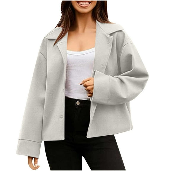 Olyvenn Womens Casual Blazer Lightweight Button Front Croppped Faux Leather Jackets Cardigan Work Office Blazer Jacket White S