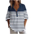 thumbnail image 1 of Olyvenn Womens Casual Button Up Shirt Linen 3/4 Sleeve V Neck Collared Tops Oversized Tunic Blouse Cute Print Work Shirt Fall Navy L, 1 of 5