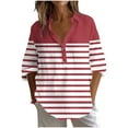 thumbnail image 1 of Olyvenn Womens Casual Button Up Shirt Linen 3/4 Sleeve V Neck Collared Tops Oversized Tunic Blouse Cute Print Work Shirt Fall Red L, 1 of 5