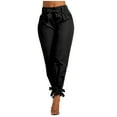 thumbnail image 1 of Olyvenn Womens Casual High Waist Pencil Pants with Pockets Bow-Knot Cropped Paper Bag Pants for Work Pants Straight Leg Trousers Black 4, 1 of 5