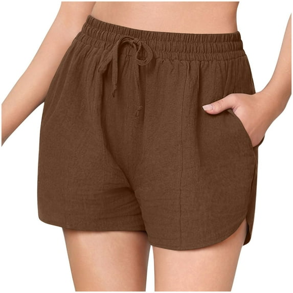 Olyvenn Womens Casual Linen Shorts Summer Beach Vacation Outfit with Pockets High Waisted for Athletic Tennis Workout Brown XL