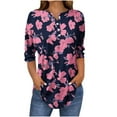 thumbnail image 1 of Olyvenn Womens Casual Tops,Womens Tops 3/4 Sleeve Button Down Shirts V Neck Loose Casual Blouses Floral Print Tshirts Multicolor XXL, 1 of 5