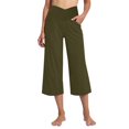 thumbnail image 1 of Olyvenn Womens Casual Wide Leg Yoga Capris Crossover High Waist Capri Pants Loose Soft Pajama Pockets Sweatpants Army Green S, 1 of 5
