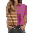 thumbnail image 1 of Olyvenn Womens Color Block Button Down Shirt Short Sleeve V-Neck Lapel Striped Print Blouses Fashion Summer Casual Tops Hot Pink M, 1 of 4
