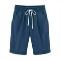 thumbnail image 1 of Olyvenn Womens Cotton Linen Bermuda Shorts Summer Lightweight Straight Leg Knee Length Beach Short Pants with Drawstring Blue S, 1 of 3