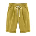 thumbnail image 1 of Olyvenn Womens Cotton Linen Bermuda Shorts Summer Lightweight Straight Leg Knee Length Beach Short Pants with Drawstring Yellow M, 1 of 3