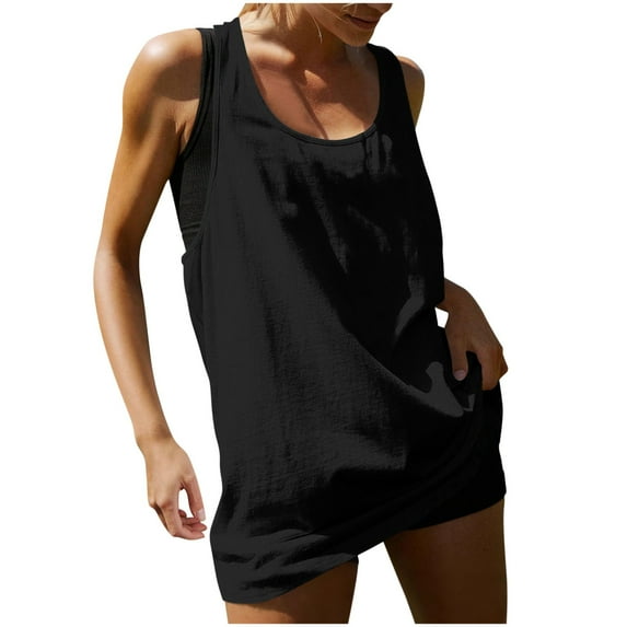 Olyvenn Womens Cotton Workout Tank Tops Racerback Sleeveless Relaxed-Fit Oversized Shirts Summer Fashion Sports Tops Black S