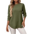 thumbnail image 1 of Olyvenn Womens Crewneck Shirts Fashion Solid Color Long Sleeve Loose Fit Sweatshirts Fall Casual Comfort Tunic Tops Army Green S, 1 of 6