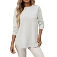 thumbnail image 1 of Olyvenn Womens Crewneck Shirts Fashion Solid Color Long Sleeve Loose Fit Sweatshirts Fall Casual Comfort Tunic Tops White XXL, 1 of 6