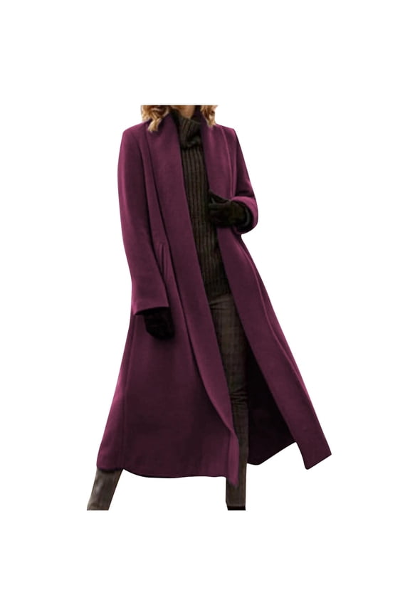 Womens Cropped Winter Pea Coats Business Casual Open Front Cardigan Woolen Blend Jackets Outerwear Purple 4