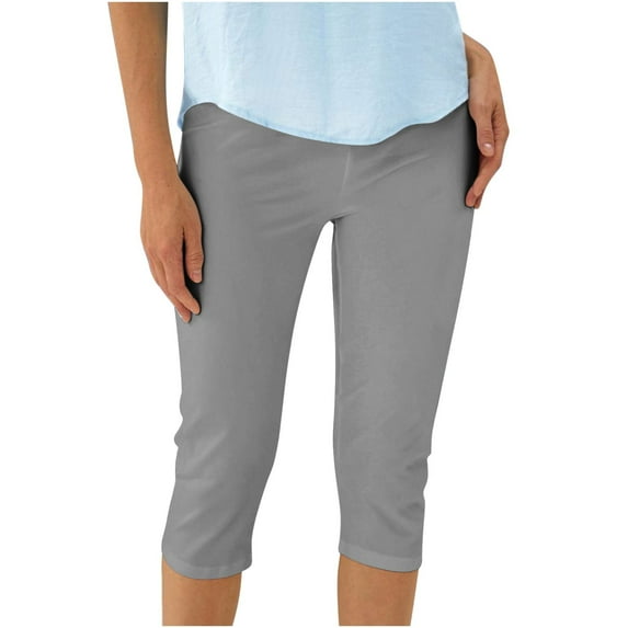 Olyvenn Womens Cropped Yoga Capris Crop Leggings Pants Office Work Going Out Party Leggings Slim Fit Fashion Casual Cropped Pant Gray M