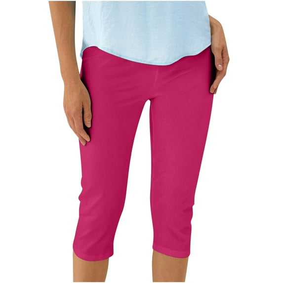 Olyvenn Womens Cropped Yoga Capris Crop Leggings Pants Office Work Going Out Party Leggings Slim Fit Fashion Casual Cropped Pant Hot Pink XL