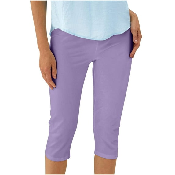 Olyvenn Womens Cropped Yoga Capris Crop Leggings Pants Office Work Going Out Party Leggings Slim Fit Fashion Casual Cropped Pant Purple XL