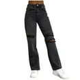 thumbnail image 1 of Olyvenn Womens Denim Jeans with Ripped Holes Distressed Design Mid Waist Fashion Pants Cotton Blend Bottoms Casual Everyday Black M, 1 of 7