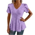thumbnail image 1 of Olyvenn Womens Eyelet Embroidery Tops Summer Short Sleeve V Neck Tunic Tops Dressy Casual Cute Petal Sleeve Babydoll Tops Purple XXXXL, 1 of 6