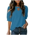 thumbnail image 1 of Olyvenn Womens Eyelet Shirts Summer Business Casual Blouses Keyhole Neck Short Sleeve Shirts Hollow Out Cute Lace Tops Blue XL, 1 of 9