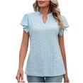 thumbnail image 1 of Olyvenn Womens Eyelet Tops Summer V Neck Puff Short Sleeve T Shirts Loose Fit Casual Cute Top Blouses for Women Light Blue L, 1 of 7