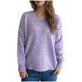 thumbnail image 1 of Olyvenn Womens Fall Sweaters Solid Long Sleeve Crew Neck Knitted Jumper Tops Lightweight Casual Loose Pullover Sweater Purple S, 1 of 6