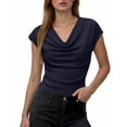 thumbnail image 1 of Olyvenn Womens Fashion Cowl Neck Top for Women Dressy Short Sleeve Shirt Summer Top 2026 Casual Ladies Top Blouses Navy L, 1 of 4