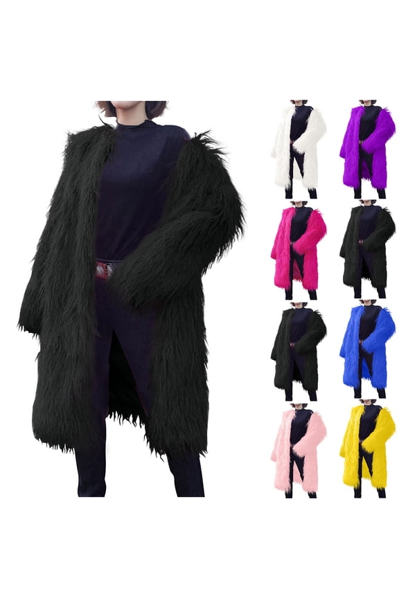 Womens Faux Fur Cardigan Faux Fur Coat Winter Warm Gradient Color Outwear Jacket Fall Shaggy Furry Open Front Cardigan Black XXXXL