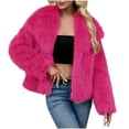 thumbnail image 1 of Olyvenn Womens Faux Fur Coat Cropped Fluffy Shaggy Jacket Long Sleeve Lapel Winter Fuzzy Plush Coat Outwear Overcoat Hot Pink L, 1 of 6