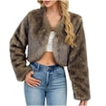 thumbnail image 1 of Olyvenn Womens Faux Fur Coat Long Sleeve Crewneck Fluffy Jacket Fuzzy Winter Warm Shaggy Parka Cropped Outwear Overcoats Khaki M, 1 of 9