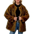 thumbnail image 1 of Olyvenn Womens Faux Fur Coat Open Front Crewneck Fluffy Shaggy Jackets Winter Warm Furry Overcoat Outwear Brown XL, 1 of 9