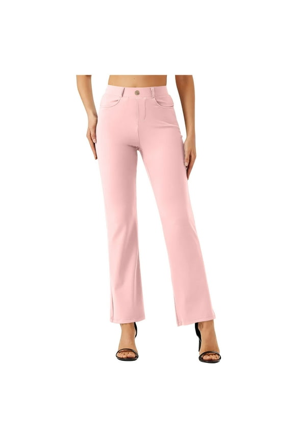 Womens Flare Jeans High Waisted Wide Leg Baggy Jean for Women Stretch Yoga Denim Pants Office Workwear Straight Leg Pants Pink 4-6