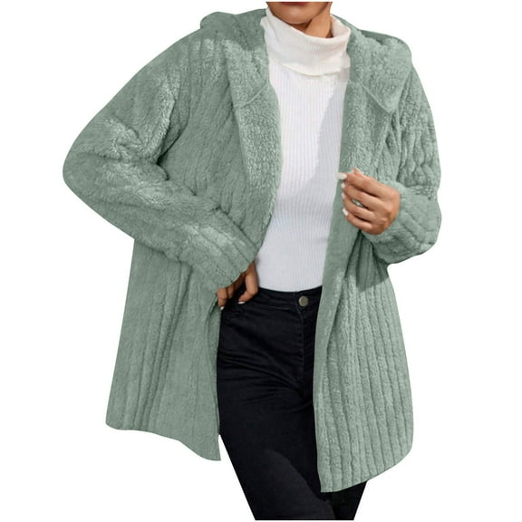 Olyvenn Womens Fleece Jacket Hooded Winter Warm Full Zip up Long Sleeve Sherpa Jacket Coat Outerwear with Hood Green S