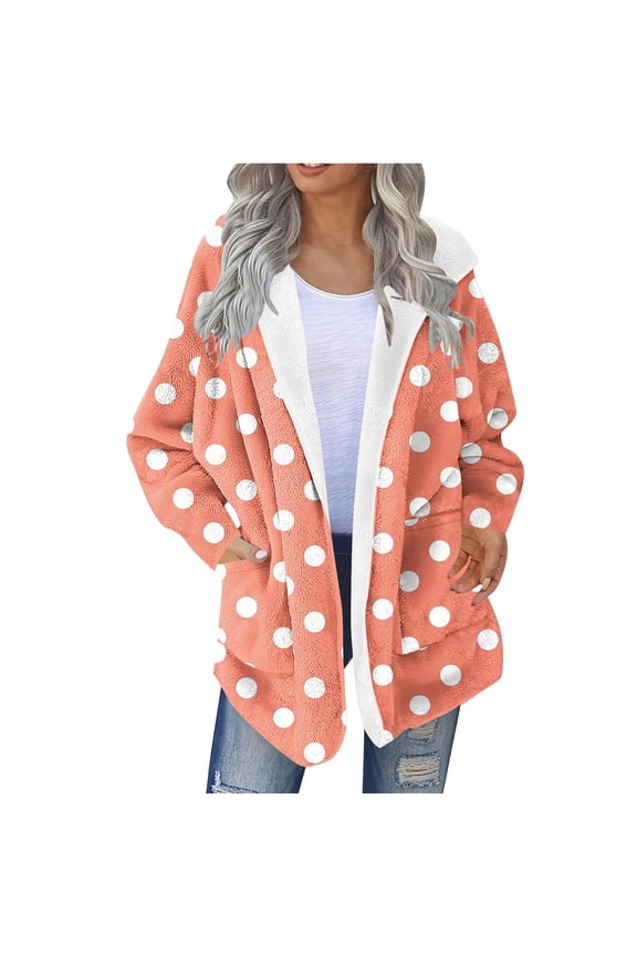 Womens Fleece Lined Hoodies Coat Open Front Cardigans Sweaters Oversized Winter Long Sleeve Outerwear Coats with Pockets Orange S