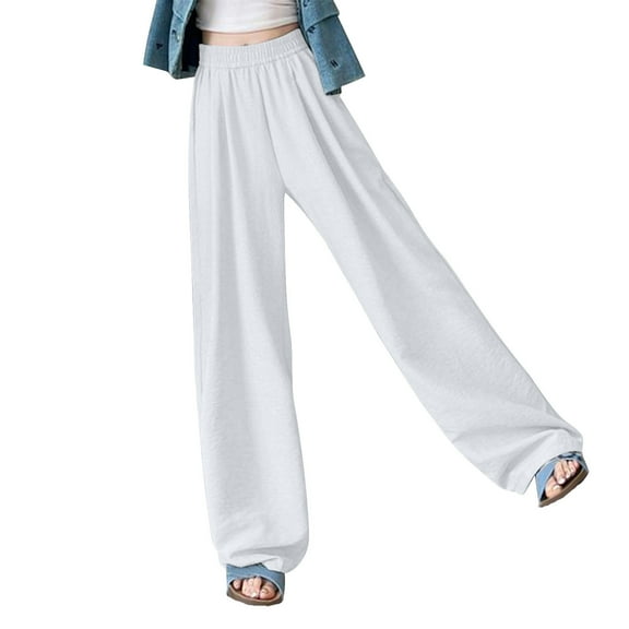 Olyvenn Womens Flowy Wide Leg Beach Trousers Business Work Casual Pants High Waist Solid Lightweight Pants Summer Trendy Clothes 2025 White XL