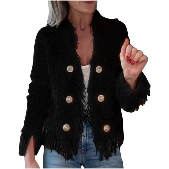 Olyvenn Womens Fuzzy Open Front Cardigan 2025 Trendy Faux Fur Coat Dressy Shaggy Jackets Fashion Fall Winter Clothes Black L