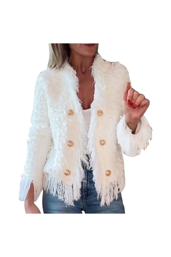 Womens Fuzzy Open Front Cardigan 2025 Trendy Faux Fur Coat Dressy Shaggy Jackets Fashion Fall Winter Clothes White L