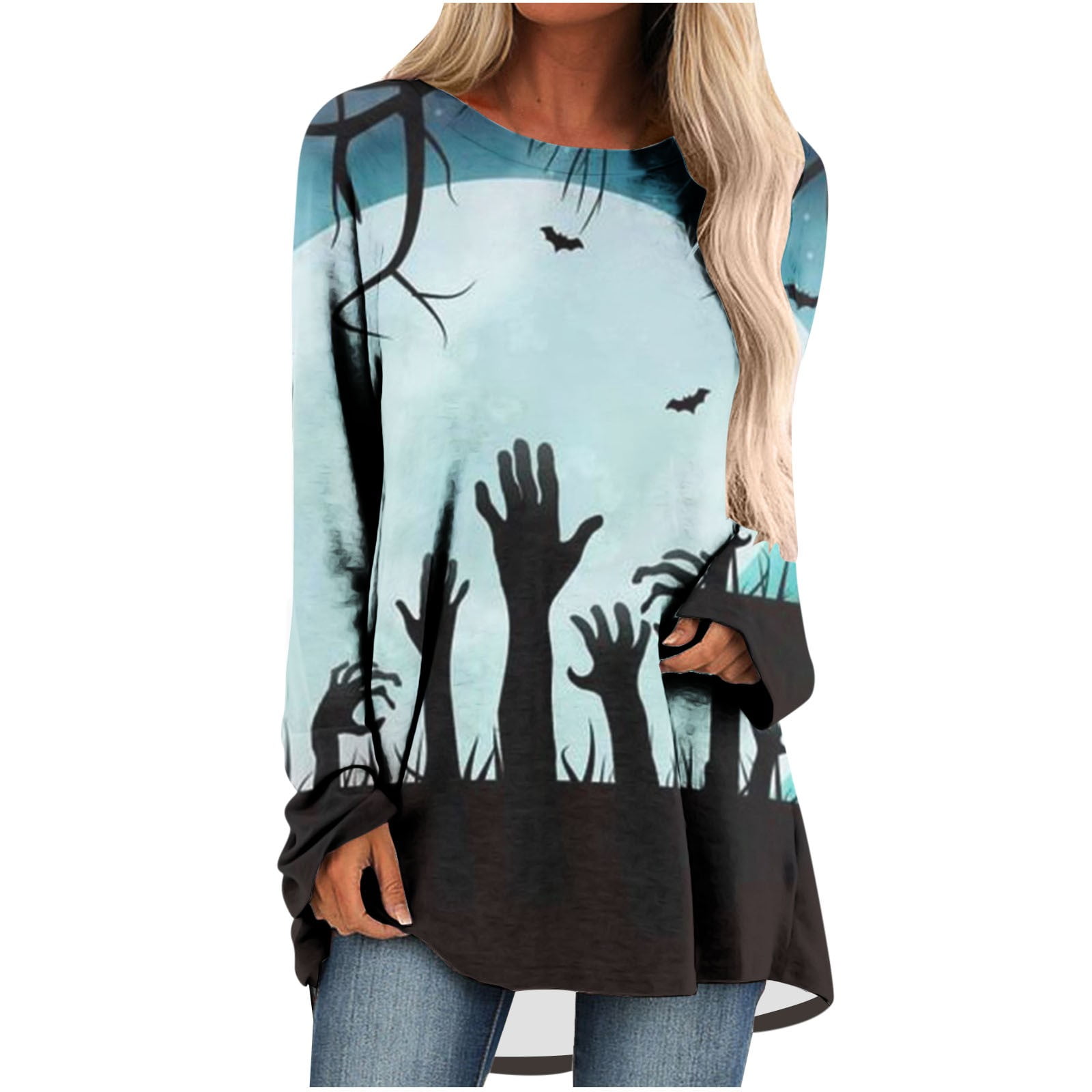 Halloween Tunic Tops for Women Fall T Shirt Flowy Pullover Top Long Sleeve  Blouse Shirts Tunics Wear with Leggings