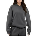 thumbnail image 1 of Olyvenn Womens Hoodie with Kangaroo Pouch Hidden Zipper Pockets Lightweight Oversized Fleece Athletic Sweatshirts Dark Gray M, 1 of 9