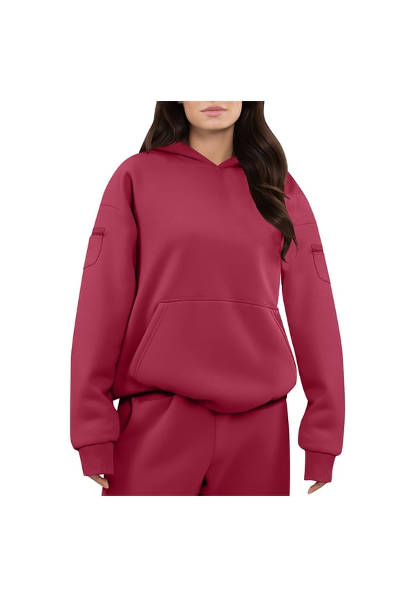 Womens Hoodie with Kangaroo Pouch Hidden Zipper Pockets Lightweight Oversized Fleece Athletic Sweatshirts Hot Pink S