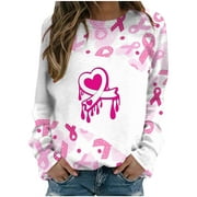 Olyvenn Womens Hoodless Tunic Breast Cancer Awareness Sweatshirt Workout Raglan Long Sleeve Tops Pink Ribbon Love Heart Tees Crewneck Sweatshirts Dressy Casual Fall Blouse Pink 10