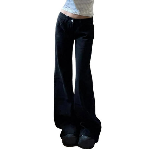 Olyvenn Womens Jeans Flare Pants Casual Stretchy High Waisted Straight Leg Trousers Comfy Loose Fit 2025 with Pockets Black XXL