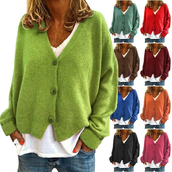 Olyvenn Womens Knitwears Work Office Fashion V Neck Womens Suit Warm Fleece Buttons Sweater Coat Casual Set Long Sleeve Jackets Classic Solid Color Slim Fit Business Black 4