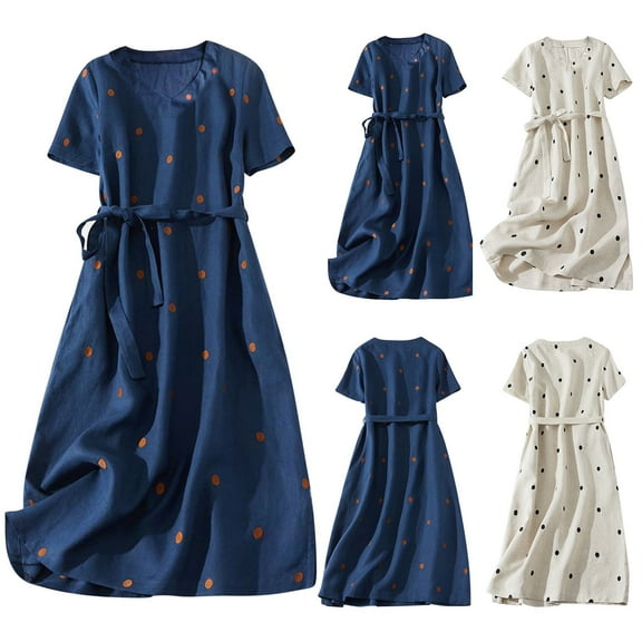 Olyvenn Womens Large Size Cotton Linen Long Shirt Dress Fashion Belted Waist Loose Fit Flowy Casual Smocked Trendy Summer Puff Short Sleeve Prom Dresses for Women Trendy Solid Sundress Beige 6