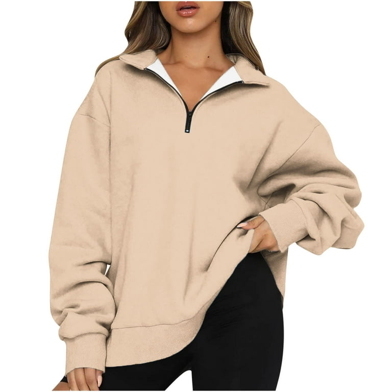 Olyvenn Womens Large Size Fleece Sweatshirt Half Zipper Lapel Neck Shirts  Soft and Comfy Basic Loose Dressy Blouse Winter Warm Drop Shoulder Long