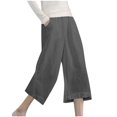 thumbnail image 1 of Olyvenn Womens Linen Cropped Pants Loose Casual Capri Cotton Wide Leg Plus Size Elastic Waist with Drawstring Trouses Dark Gray XXL, 1 of 5