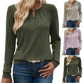 thumbnail image 1 of Olyvenn Womens Long Sleeve Crew Neck Shirts Pleated Keyhole Tops Solid Blouses Dressy Casual Tunic Blouse Army Green 8-10, 1 of 9