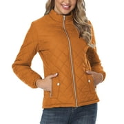 Olyvenn Womens Long Sleeve Hoodless Outwear Jackets Stylish Women's Winter Coat Warm Women Loose Stand Collar Quilted Casual Zipper Coat Orange 4