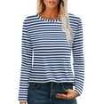 thumbnail image 1 of Olyvenn Womens Long Sleeve T Shirts Spring Fashion Tops Comfy Basic Tees Plain Tshirts 2024 Striped Dressy Casual Tops Blue 6, 1 of 7