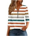 thumbnail image 1 of Olyvenn Womens Long Sleeve Tops Casual Button Down Striped V Neck T Shirts Trendy Work Blouse Cute Fall Loose Basic Tees Brown XXL, 1 of 5