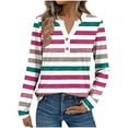 thumbnail image 1 of Olyvenn Womens Long Sleeve Tops Casual Button Down Striped V Neck T Shirts Trendy Work Blouse Cute Holiday Loose Basic Tees Pink XL, 1 of 5