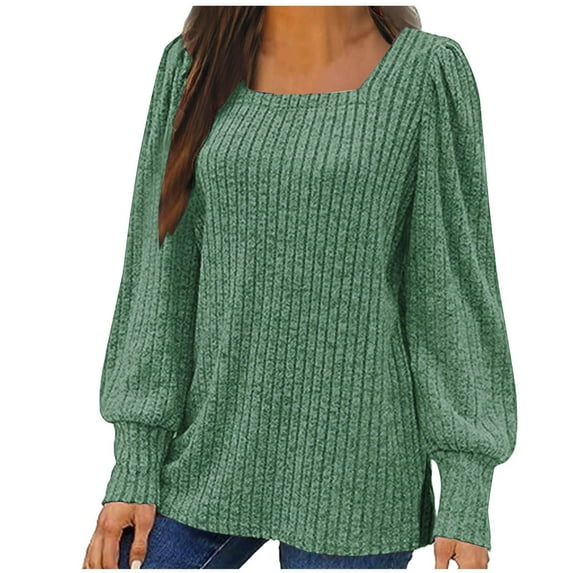 Olyvenn Womens Long Sleeve Tops Shirt Square Neck Knit Plus Size Tops Trendy Puff Sleeve Tunics or Tops Elegant Going Out Tops Green 6